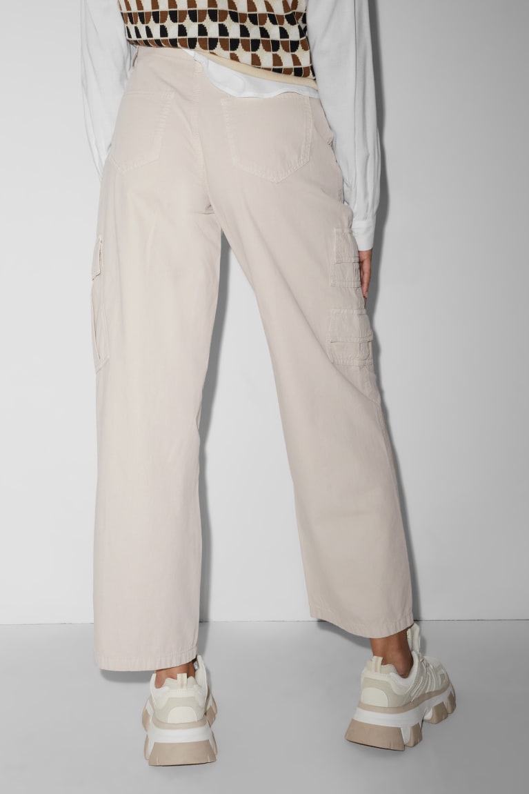 Beige C&A Clockhouse Cloth High Waist Straight Fit Women's Trousers | VCNZM-7238