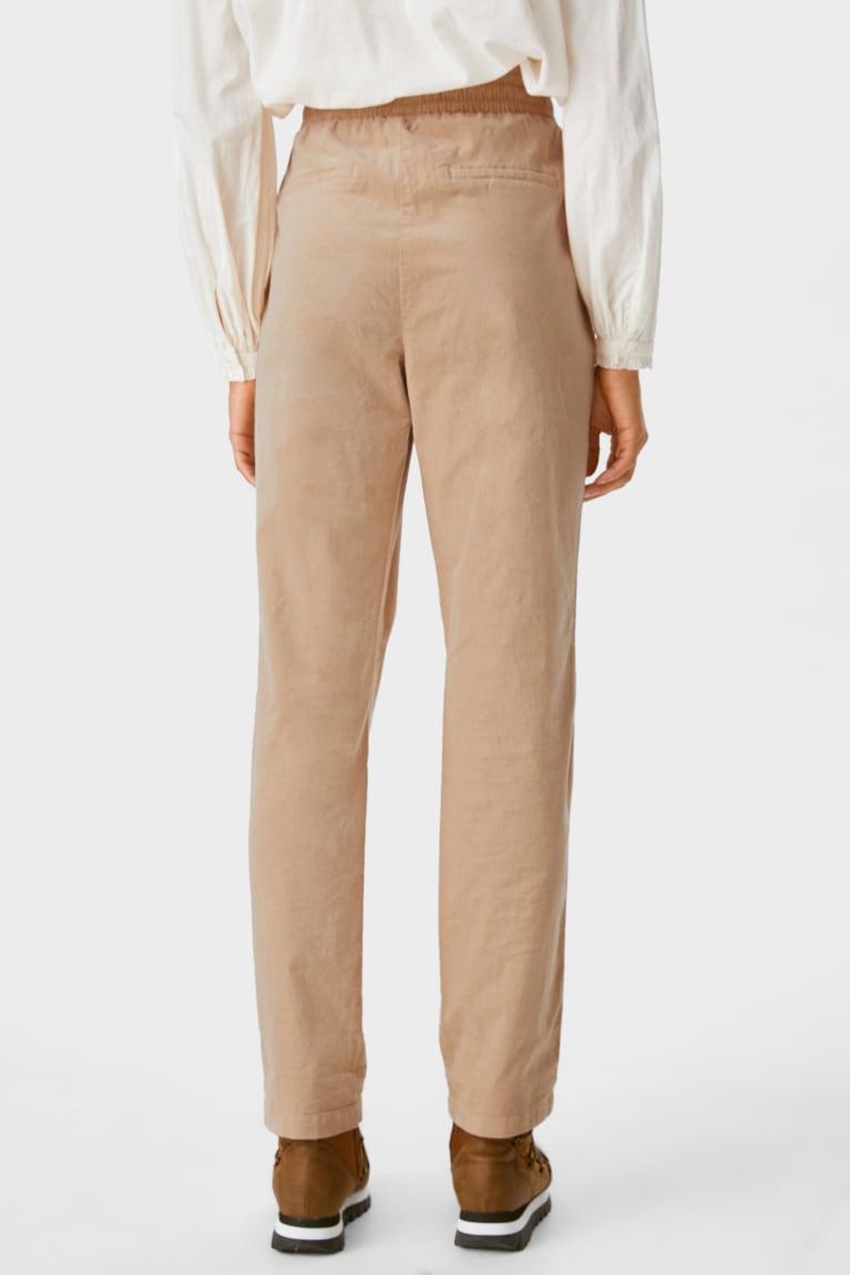 Beige C&A Corduroy Relaxed Fit Women's Trousers | ZBDWV-0389