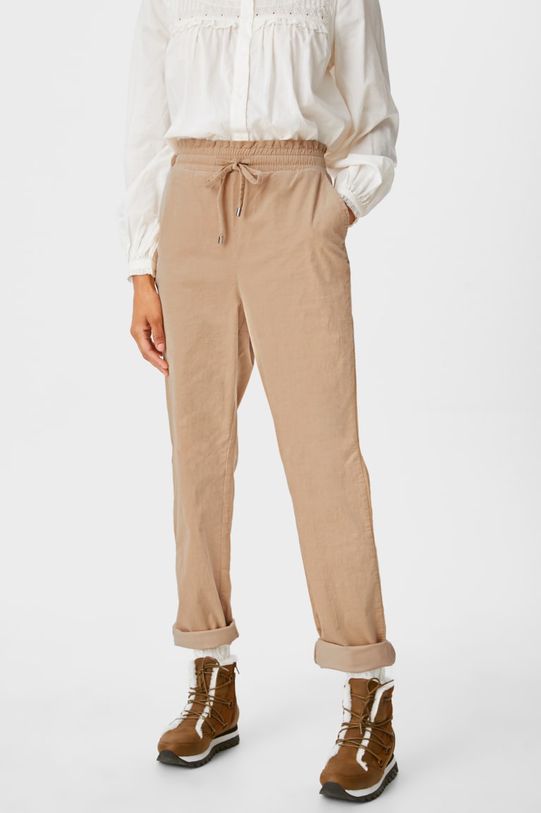 Beige C&A Corduroy Relaxed Fit Women's Trousers | ZBDWV-0389