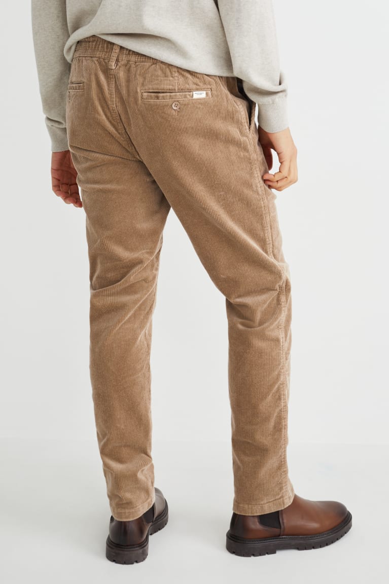 Beige C&A Corduroy Tapered Fit Flex Lycra® Men's Trousers | EBKNV-6084