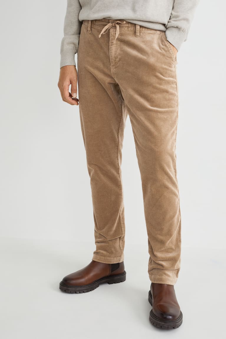 Beige C&A Corduroy Tapered Fit Flex Lycra® Men's Trousers | EBKNV-6084