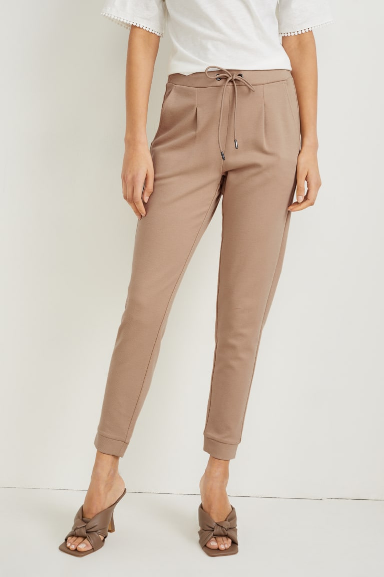 Beige C&A Jersey Tapered Fit Women's Trousers | WTKXS-7940