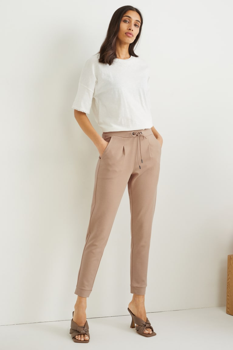 Beige C&A Jersey Tapered Fit Women\'s Trousers | WTKXS-7940