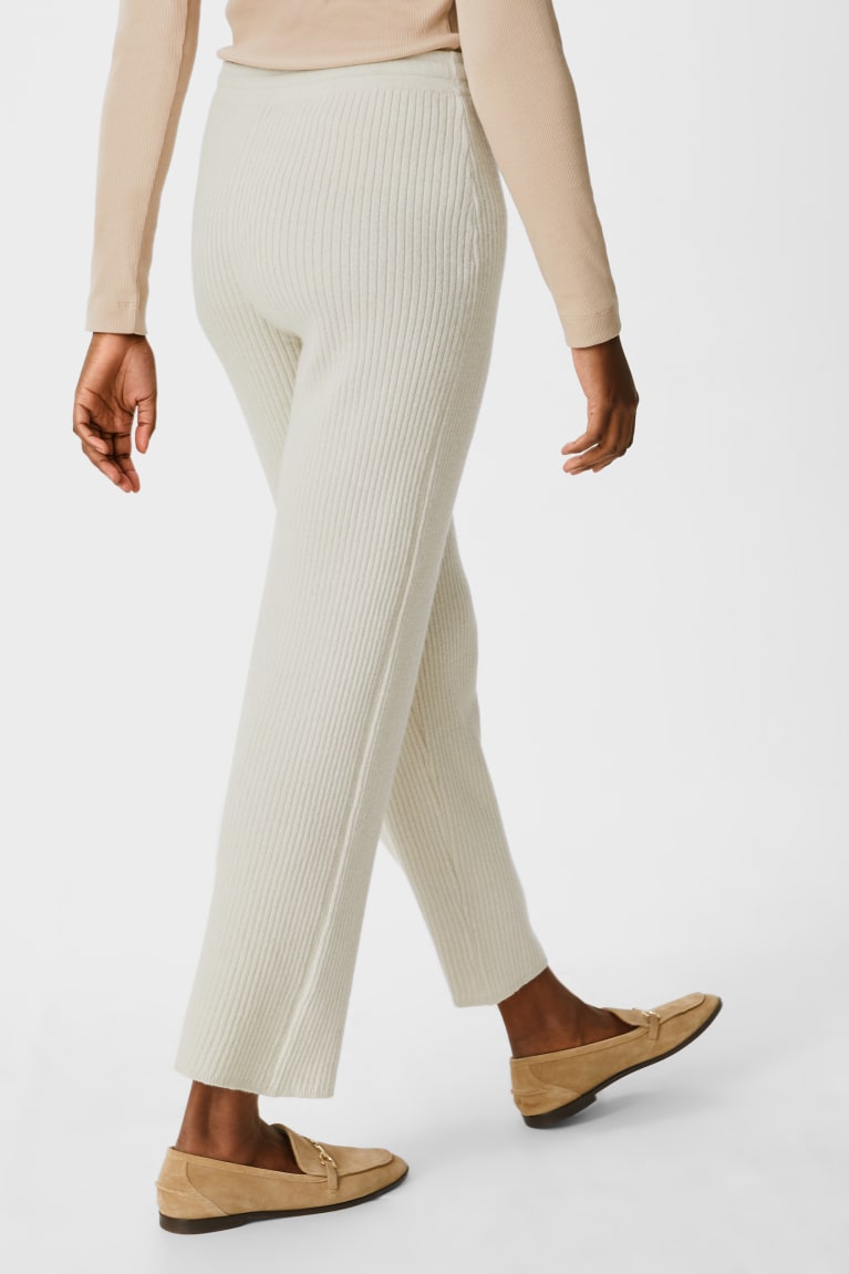 Beige C&A Knitted With Cashmere Wool Blend Women's Trousers | RMDTE-4520