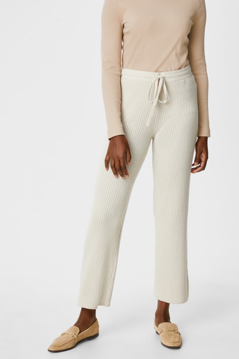 Beige C&A Knitted With Cashmere Wool Blend Women's Trousers | RMDTE-4520