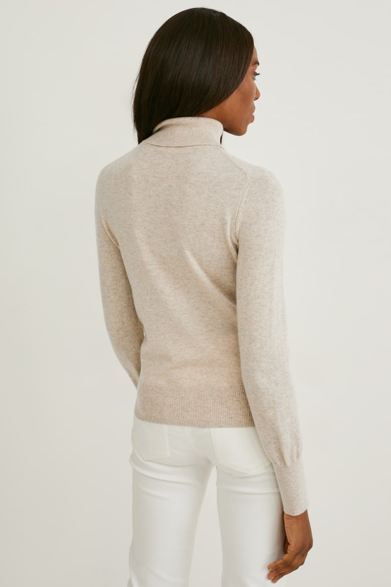 Beige C&A Polo Neck Recycled Women's Jumper | PFYQZ-4297