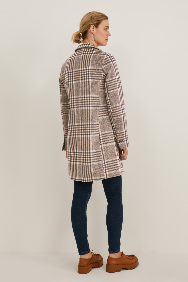 Beige C&A Recycled Check Women's Coats | HPWLN-7328