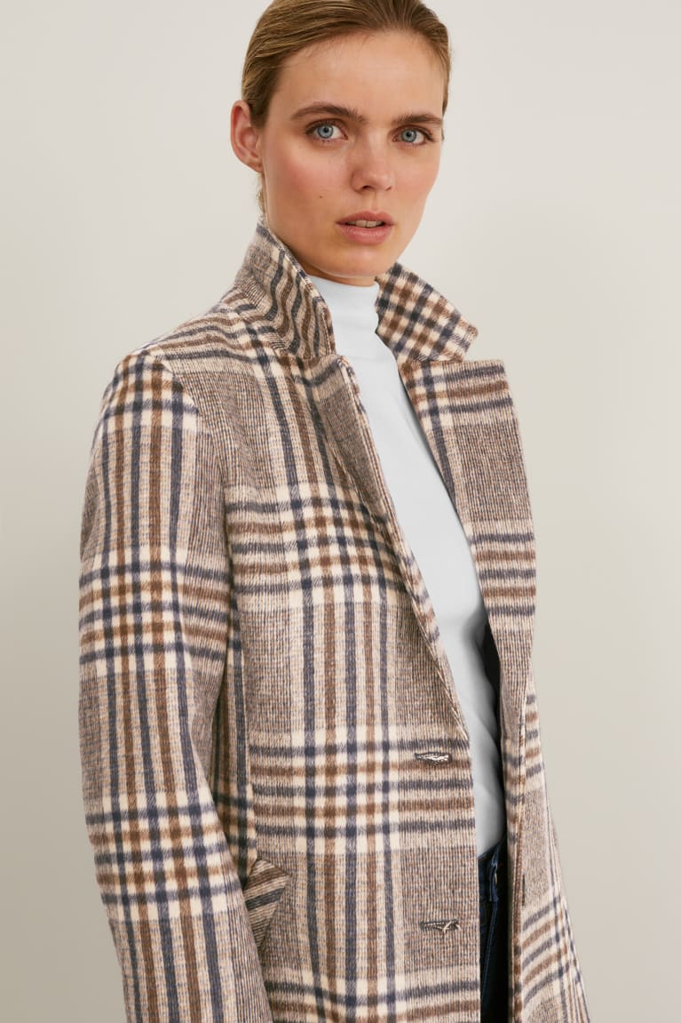 Beige C&A Recycled Check Women's Coats | HPWLN-7328