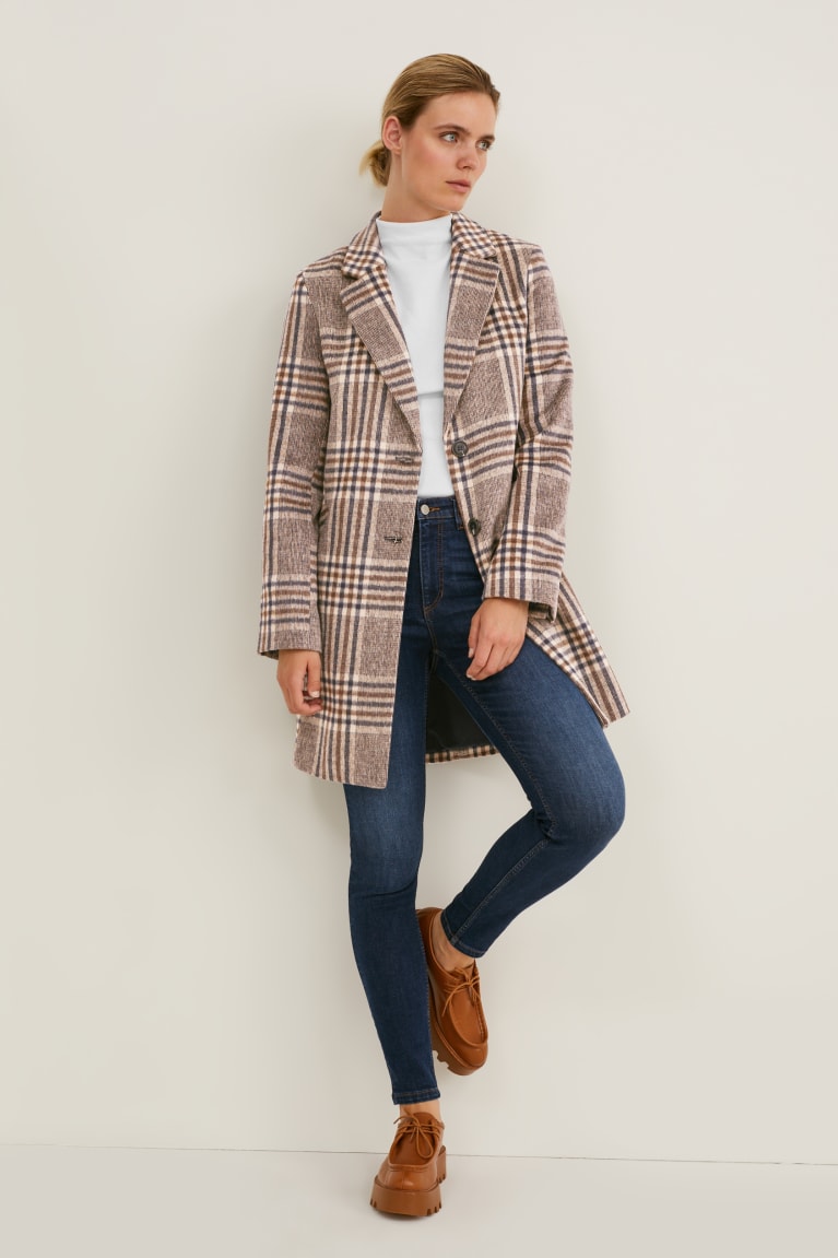 Beige C&A Recycled Check Women\'s Coats | HPWLN-7328