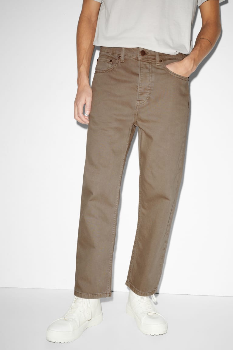 Beige C&A Regular Fit Men's Trousers | ECMPS-1493