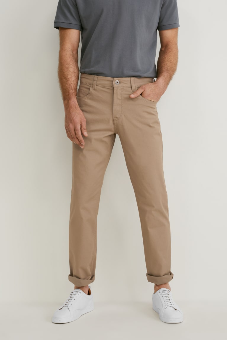 Beige C&A Straight Fit Organic Cotton Lycra® Men's Trousers | PMHQW-6841