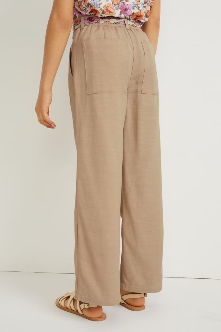 Beige C&A Wide Leg With Tencel™ Lyocell Fibres Girls' Trousers | QMANJ-1402