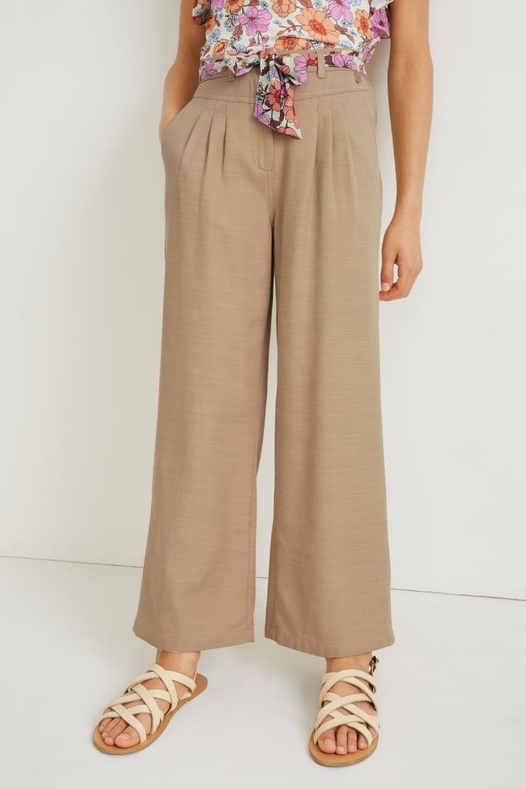 Beige C&A Wide Leg With Tencel™ Lyocell Fibres Girls' Trousers | QMANJ-1402