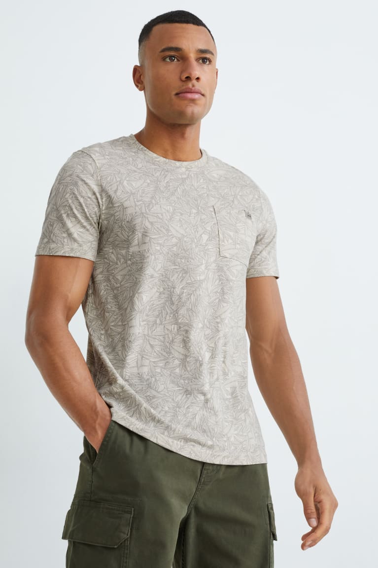 Beige C&A With Recycled Polyester Men\'s T-shirts | IQJZK-8763