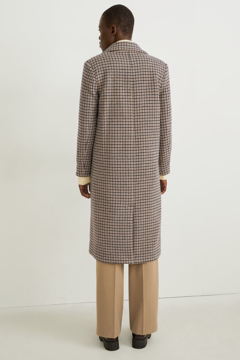 Beige C&A With Shoulder Pads Wool Blend Check Women's Coats | RQDLM-0469