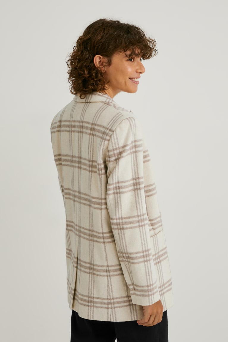 Beige C&A Wool Blend Check Women's Blazers | USRID-6237