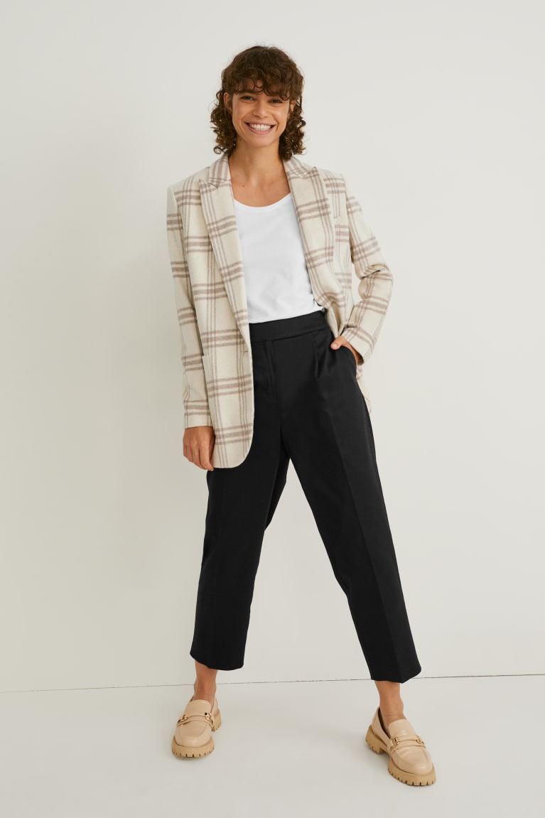 Beige C&A Wool Blend Check Women's Blazers | USRID-6237