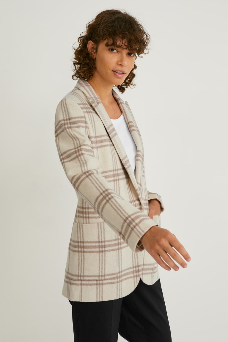 Beige C&A Wool Blend Check Women\'s Blazers | USRID-6237