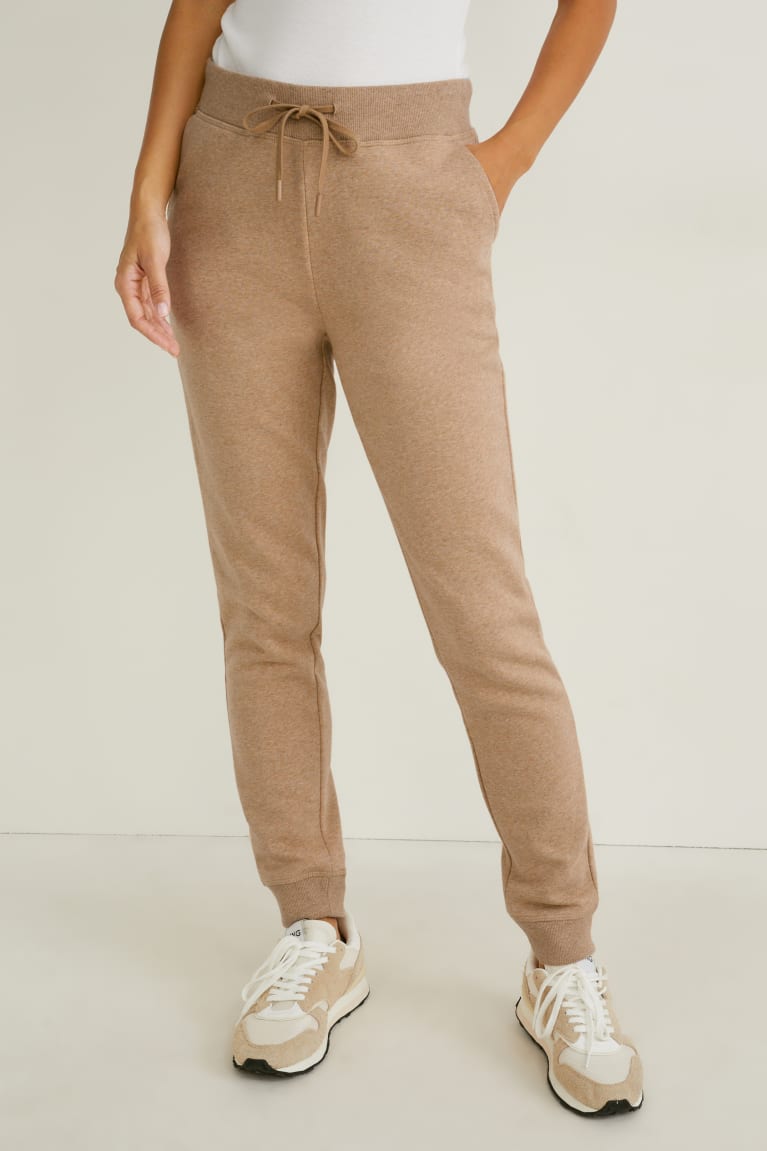 Beige Melange C&A Joggers Organic Cotton Women's Trousers | AGBVL-4251