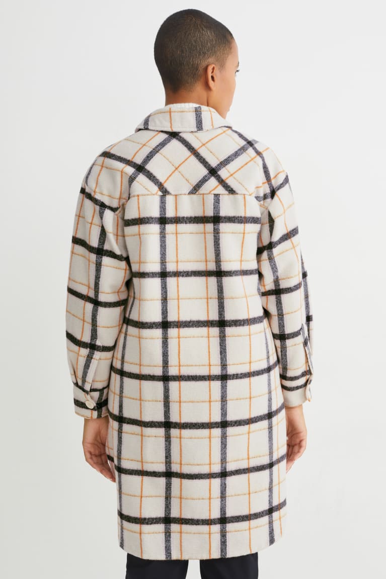 Beige Melange C&A Shacket Check Women's Coats | RWAIZ-6495