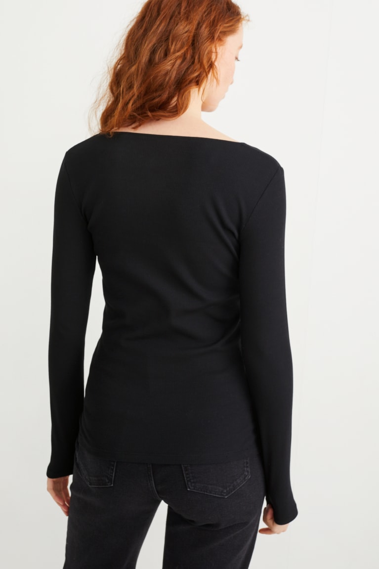 Black C&A Basic Long Sleeve Women's Top | AHCNO-8670