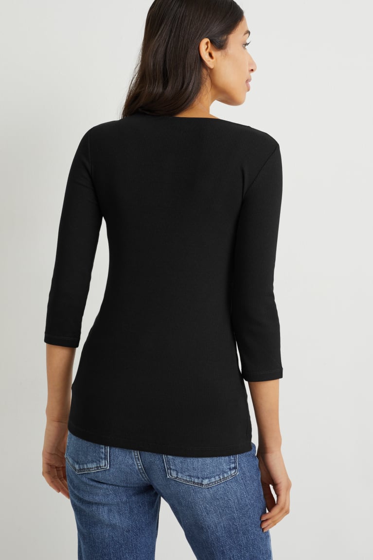 Black C&A Basic Long Sleeve Women's Top | FKINP-0628