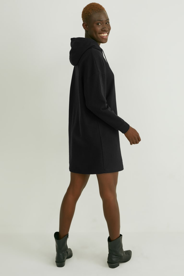 Black C&A Basic With Hood Organic Cotton Women's Dress | WKZXV-6297