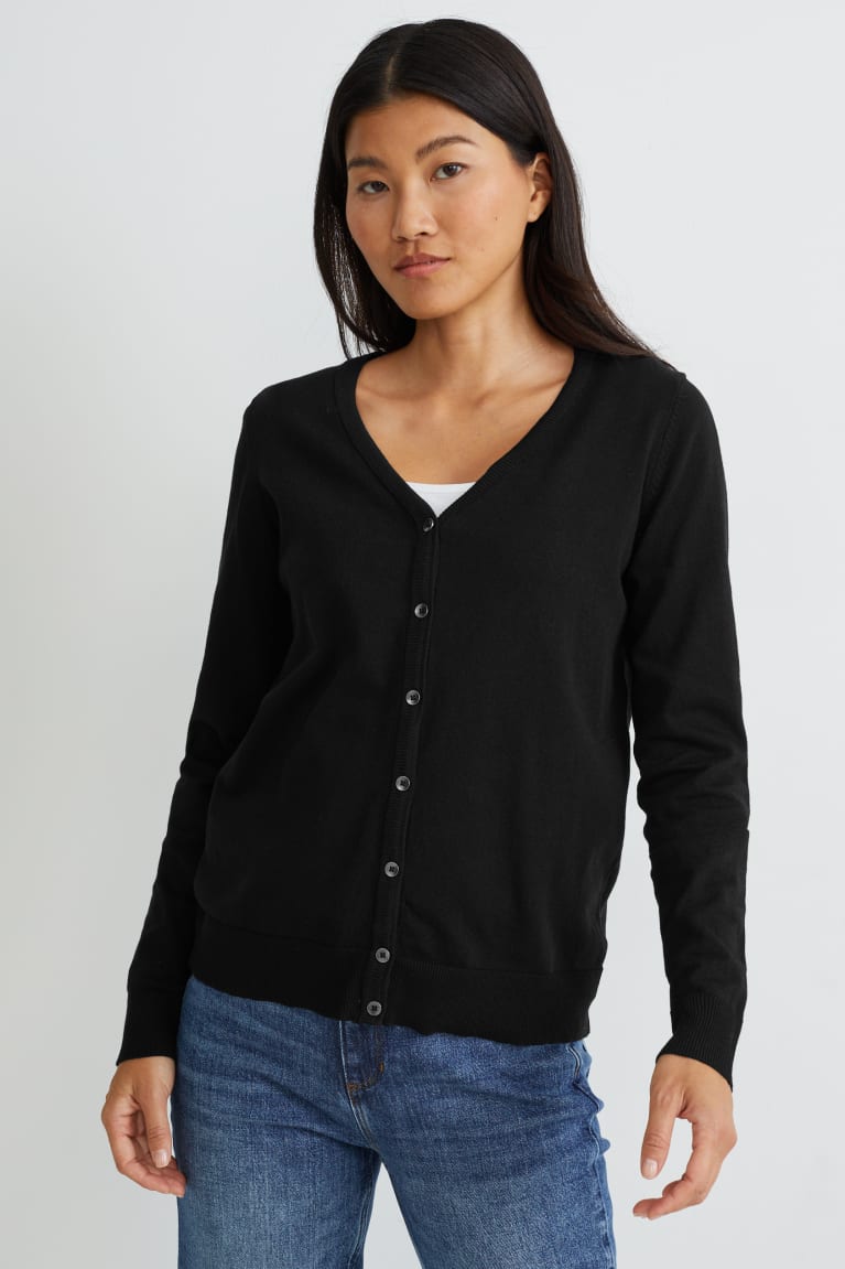 Black C&A Basic Women\'s Cardigan | MKRIB-4357