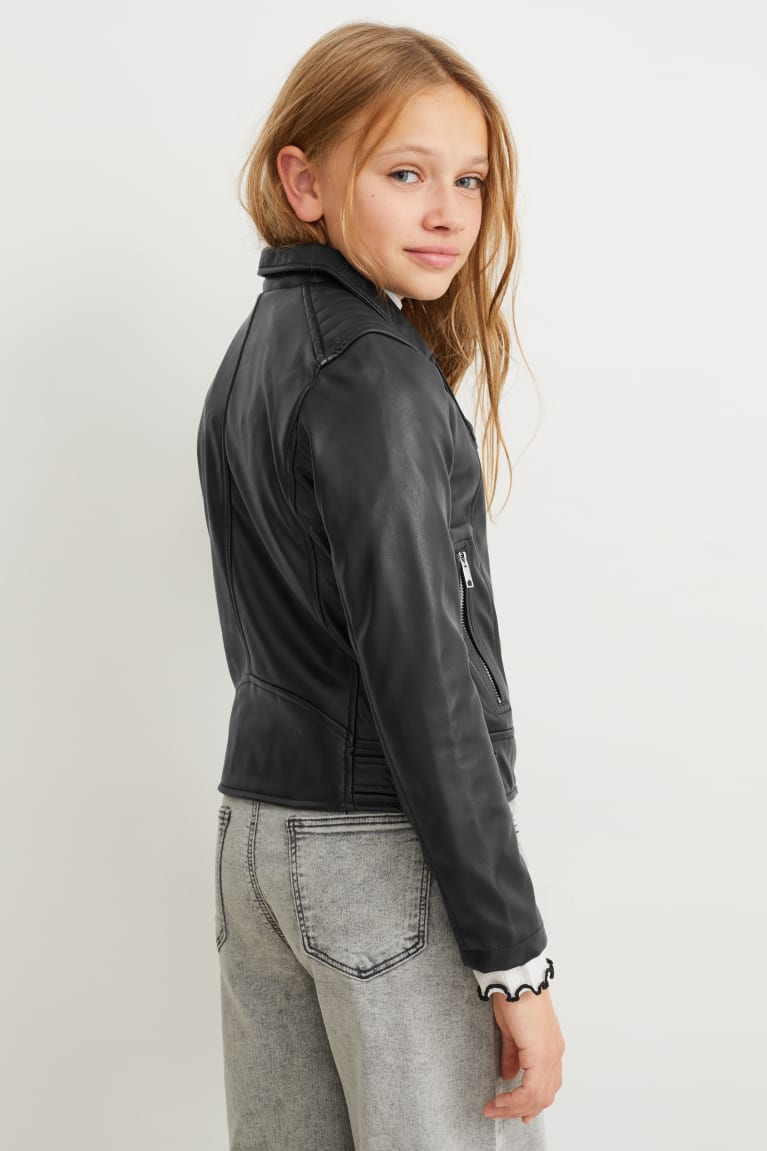 Black C&A Biker Faux Leather Girls' Jackets | TNWIP-2897