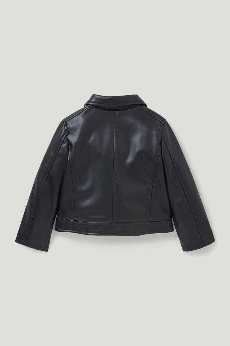 Black C&A Biker Faux Leather Girls' Jackets | TPLCB-3265