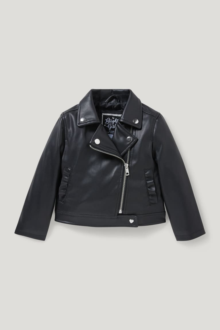 Black C&A Biker Faux Leather Girls\' Jackets | TPLCB-3265