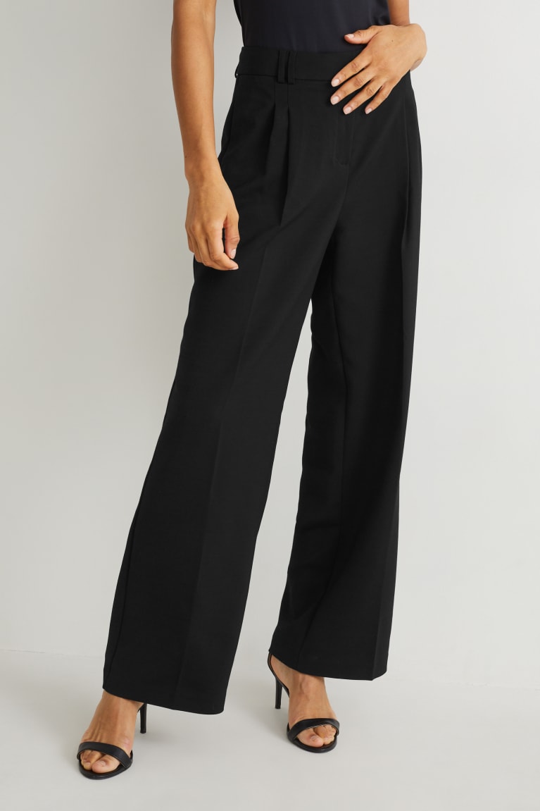 Black C&A Business High Waist Wide Leg Women's Trousers | TGBYQ-0761