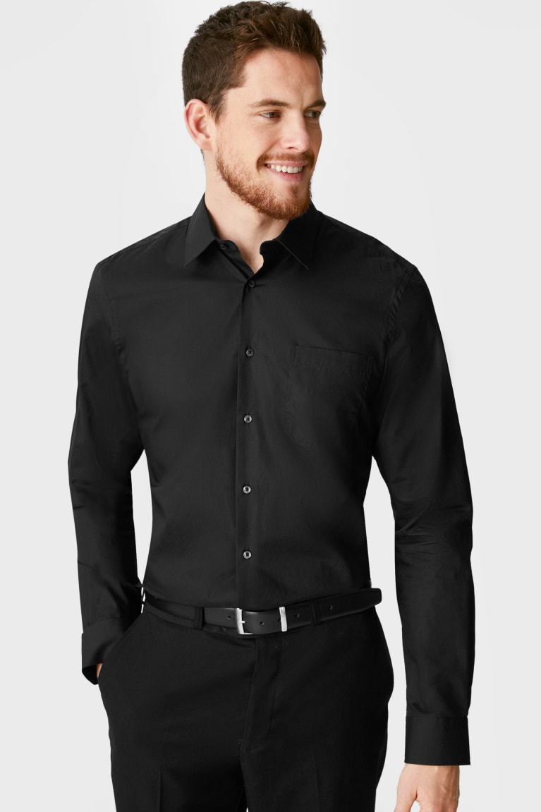 Black C&A Business Regular Fit Extra Long Sleeve s Easy-iron Men\'s Shirts | HLYBD-9351