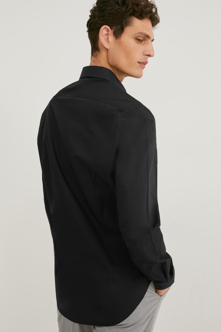 Black C&A Business Slim Fit Extra-long Sleeve s Easy-iron Men's Shirts | FOGQH-8403