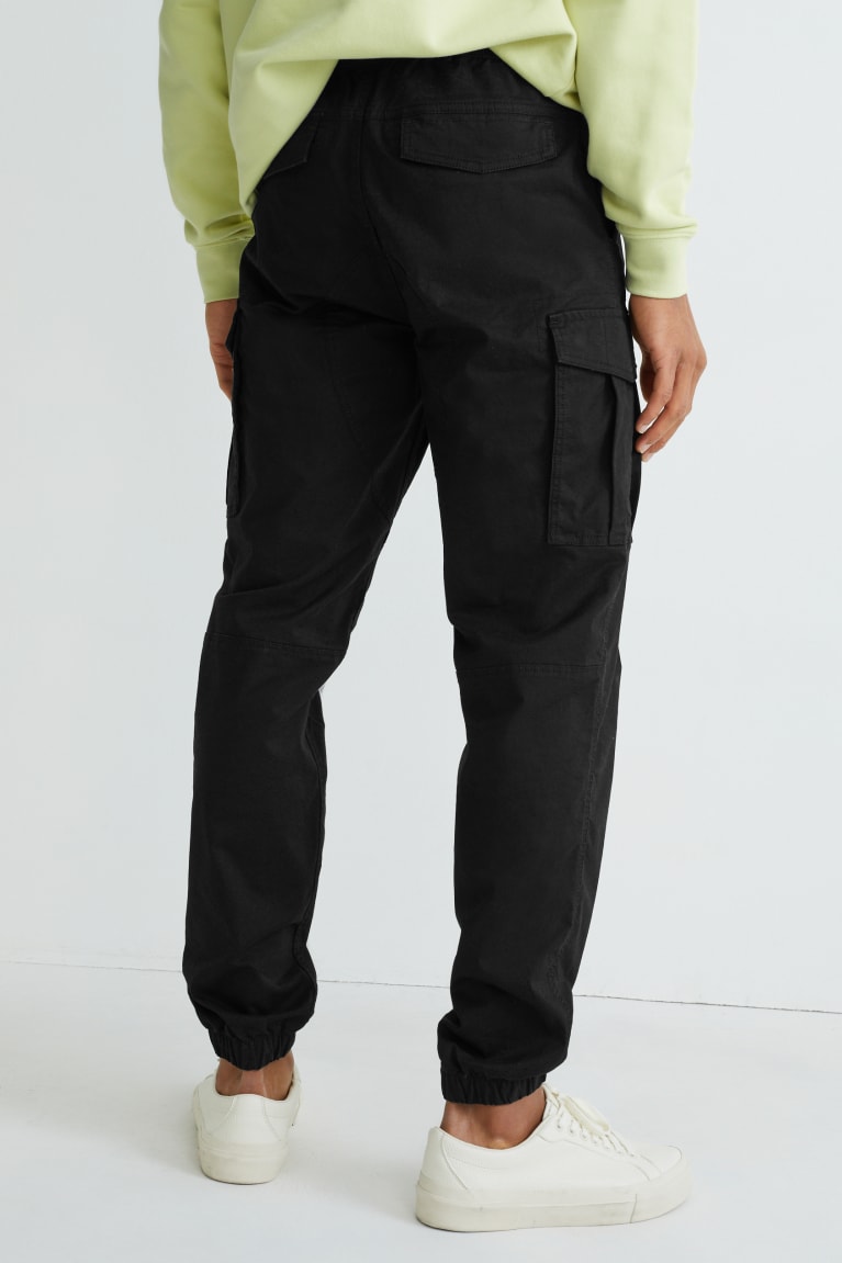 Black C&A Cargo Regular Fit Lycra® Men's Trousers | OWZEF-4173