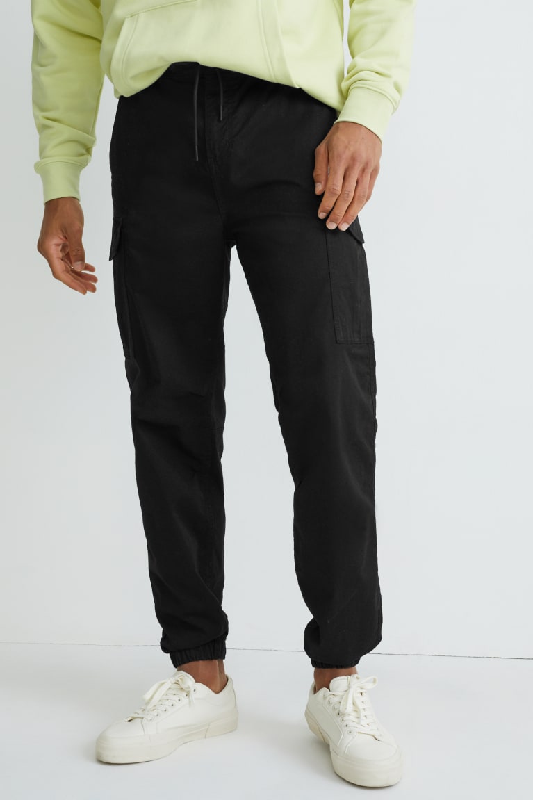 Black C&A Cargo Regular Fit Lycra® Men's Trousers | OWZEF-4173