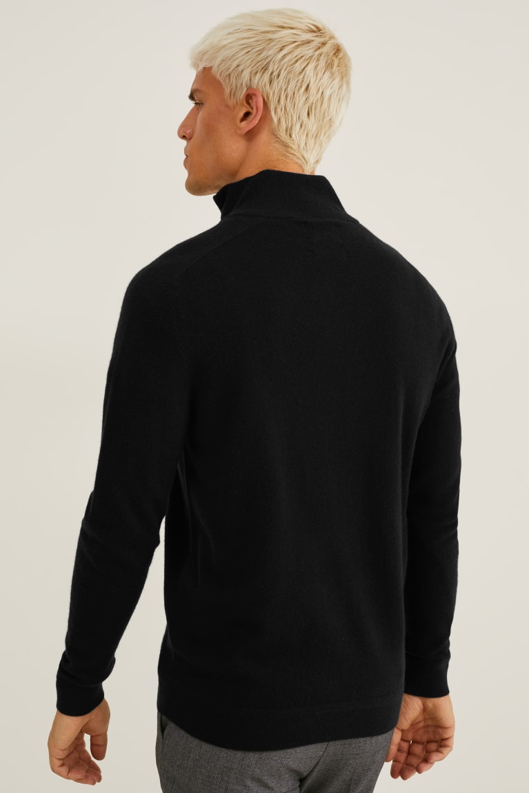 Black C&A Cashmere Men's Cardigan | FACIR-0891