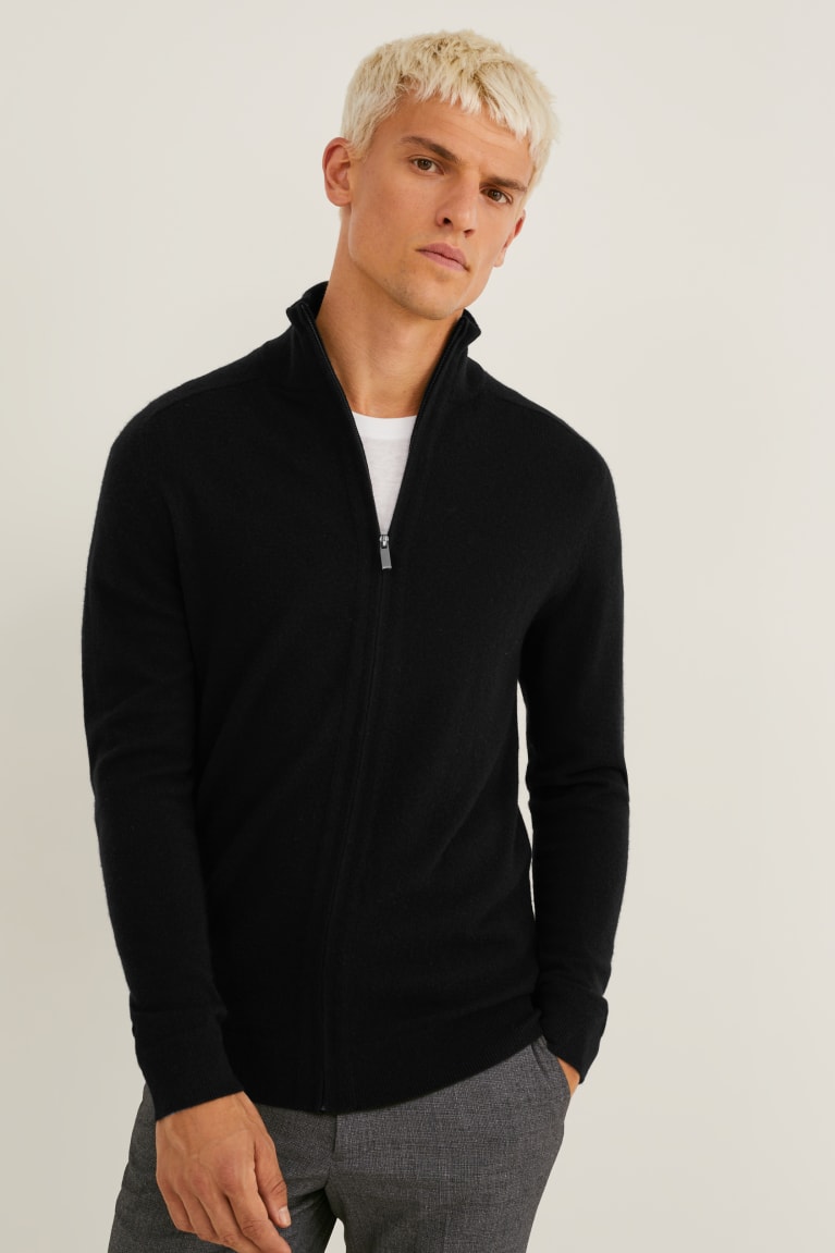 Black C&A Cashmere Men\'s Cardigan | FACIR-0891