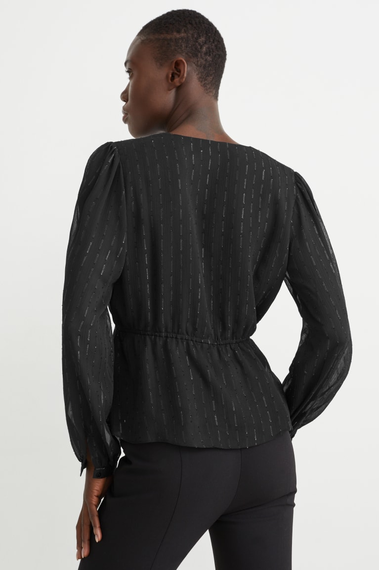 Black C&A Chiffon Women's Blouses | UOQMX-1836