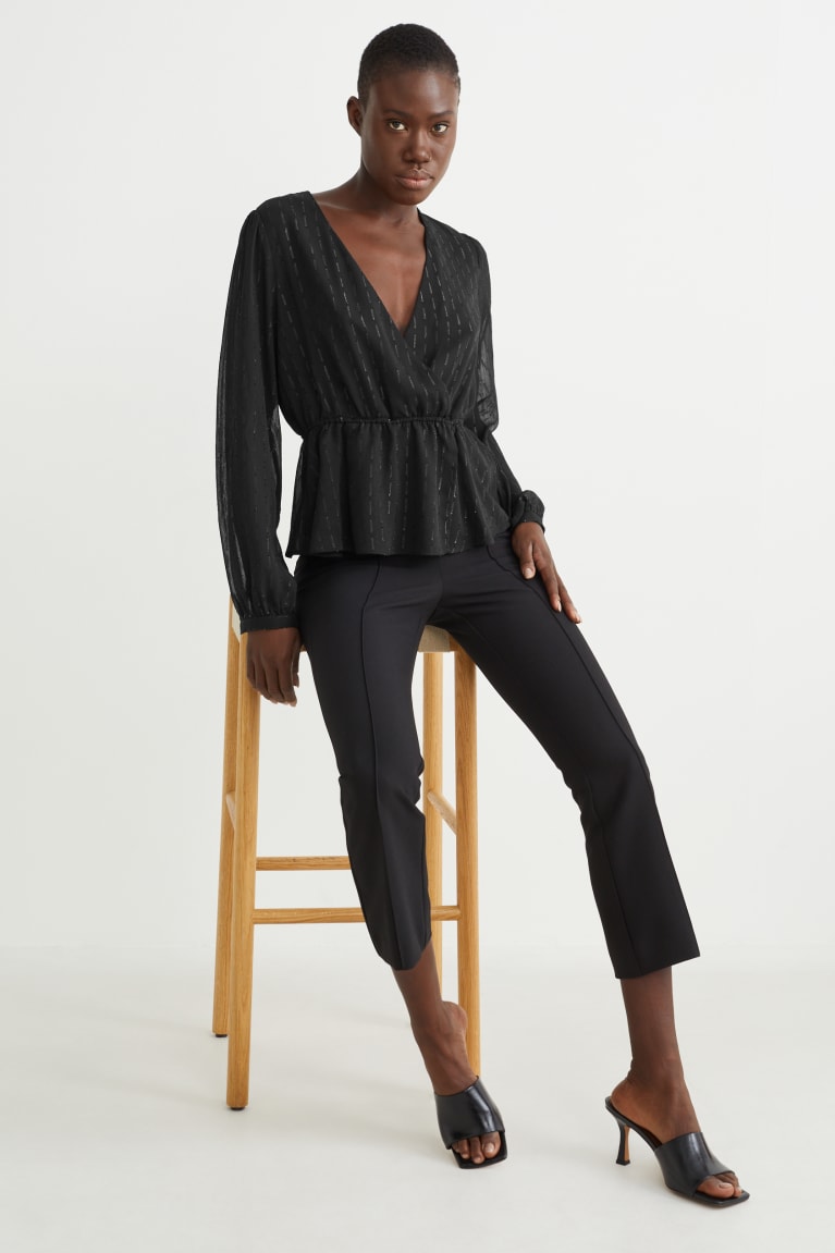 Black C&A Chiffon Women's Blouses | UOQMX-1836