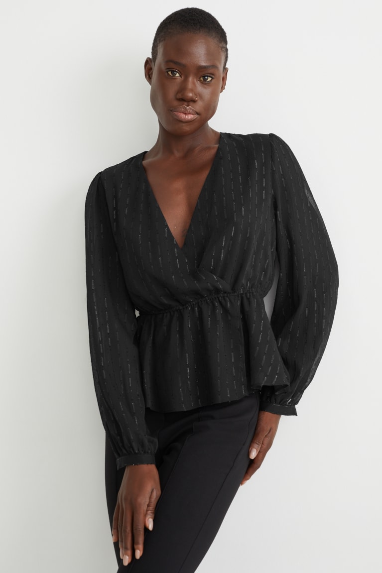 Black C&A Chiffon Women\'s Blouses | UOQMX-1836