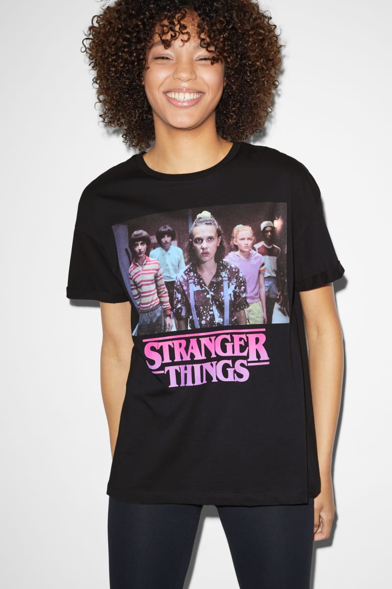 Black C&A ClockhouseStranger Things Women\'s T-shirts | KGMOC-4130