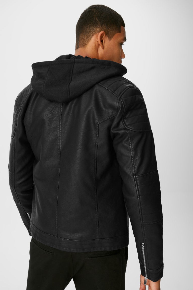 Black C&A Clockhouse Biker Faux Leather 2-in-1 Look Men's Jackets | HDBOE-4706