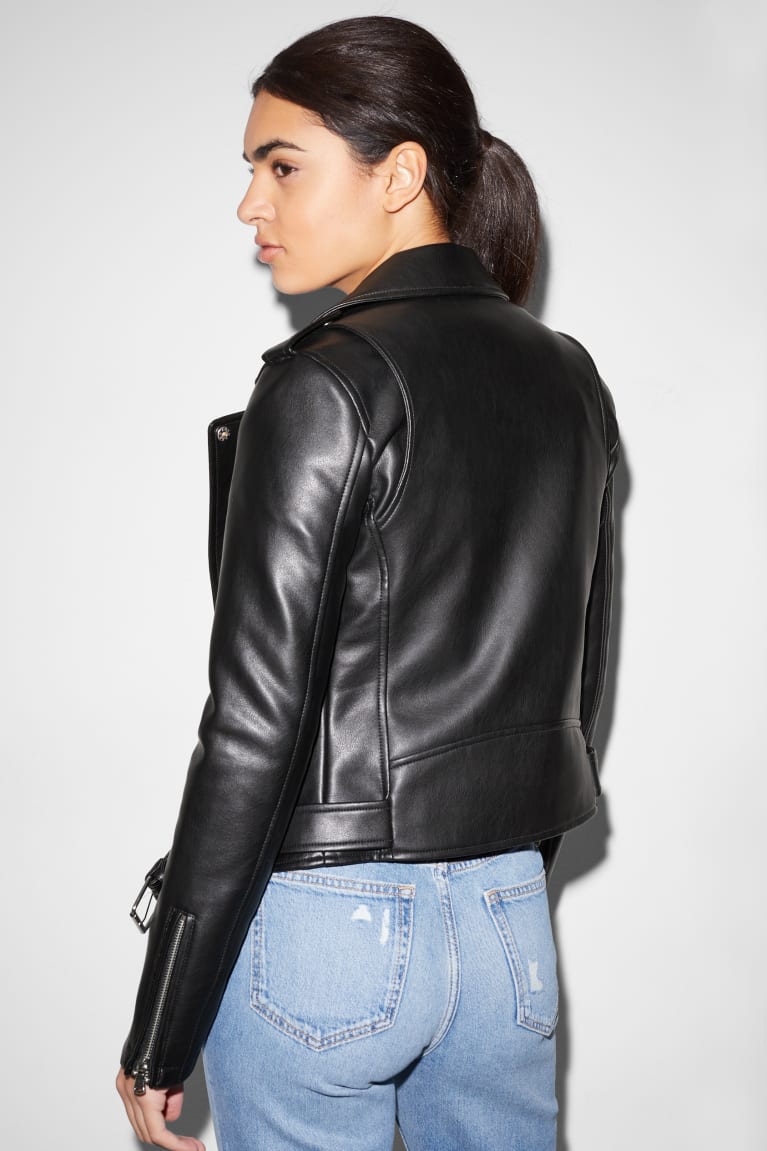 Black C&A Clockhouse Biker Faux Leather Women's Jackets | TKGSP-7436