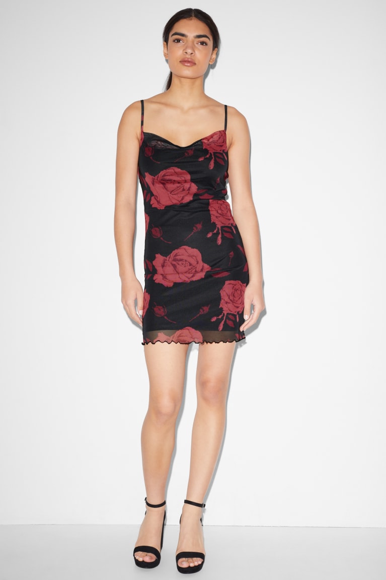 Black C&A Clockhouse Bodycon Floral Women\'s Dress | DVOBM-3974