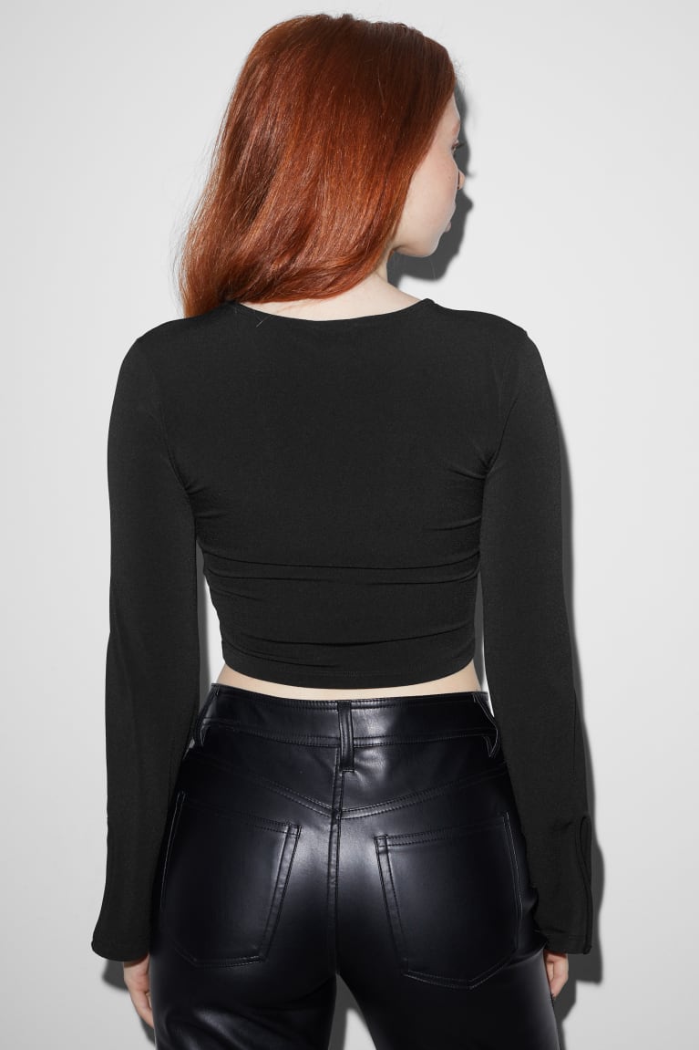 Black C&A Clockhouse Cropped Long Sleeve Women's Top | JNQVB-0369