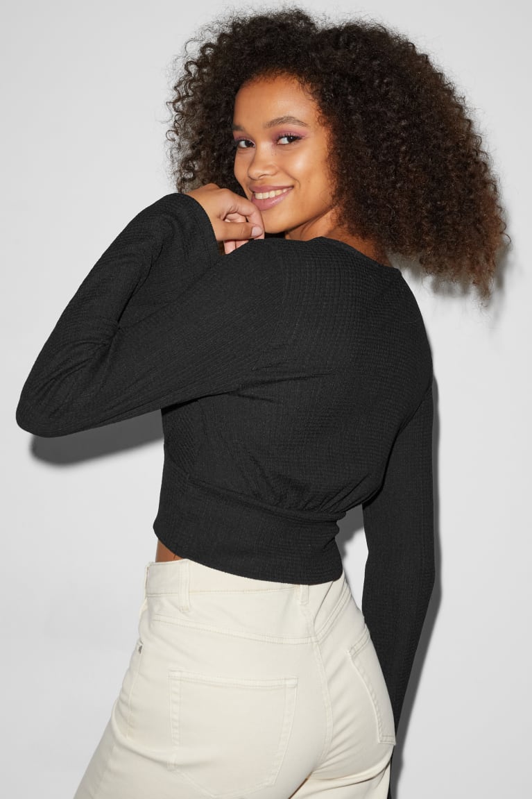 Black C&A Clockhouse Cropped Long Sleeve Women's Top | STPZN-8150