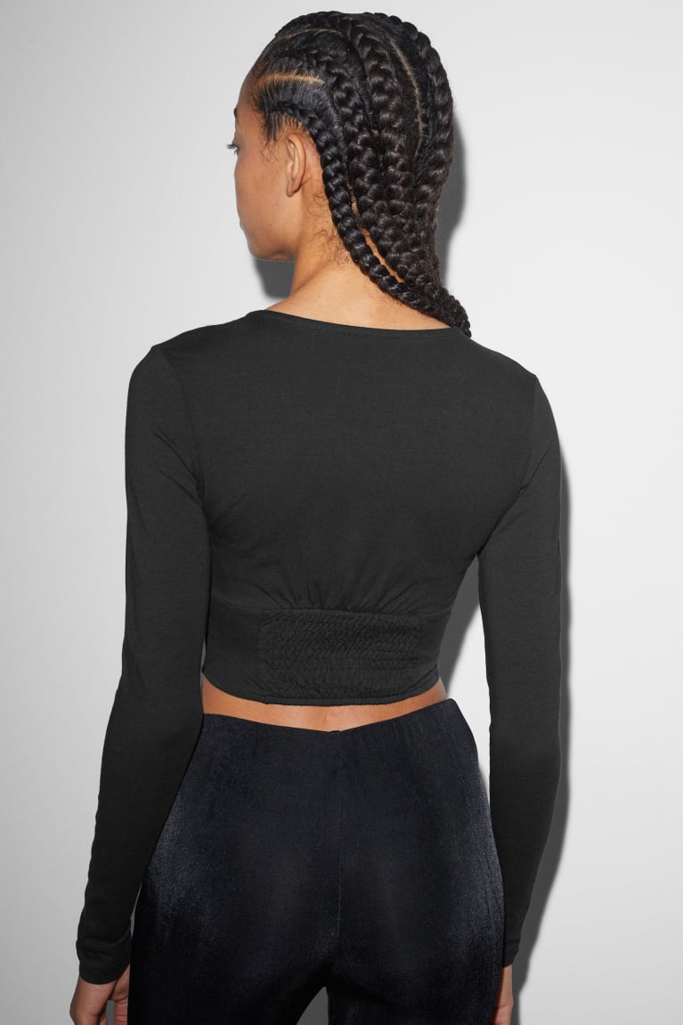 Black C&A Clockhouse Cropped Long Sleeve Women's Top | VUBXG-8264