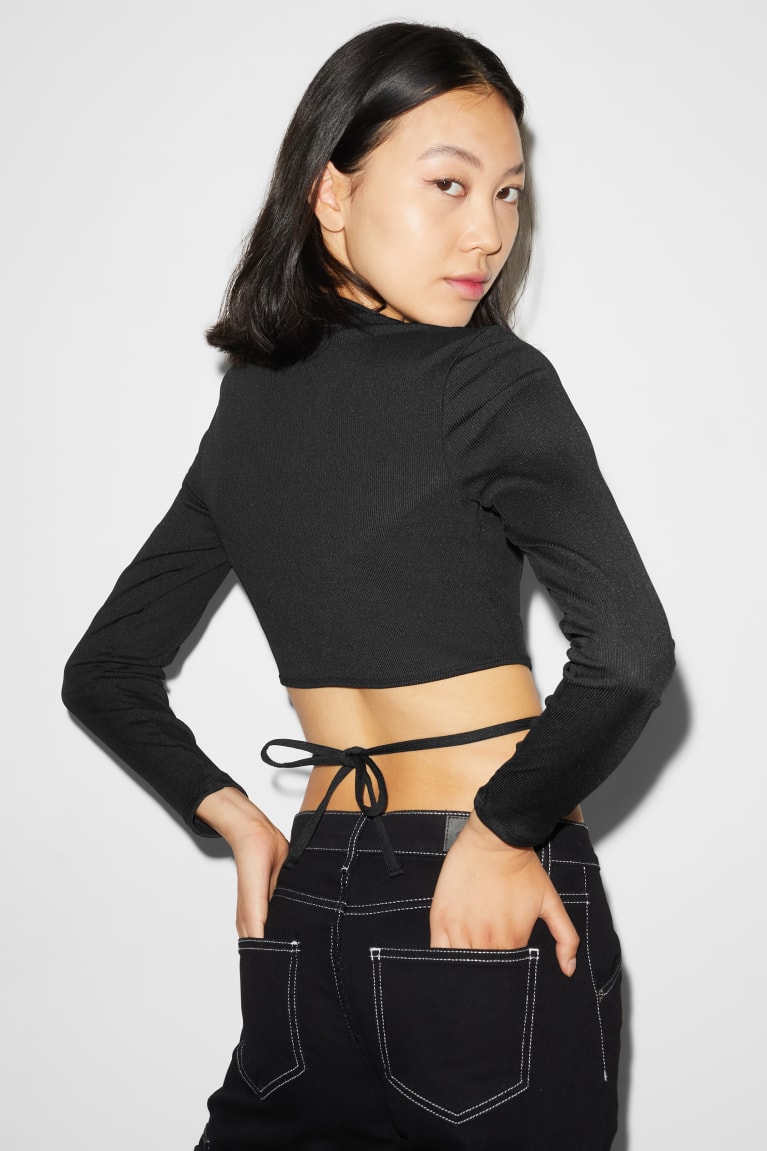 Black C&A Clockhouse Cropped Long Sleeve Women's Top | ZMADR-3497