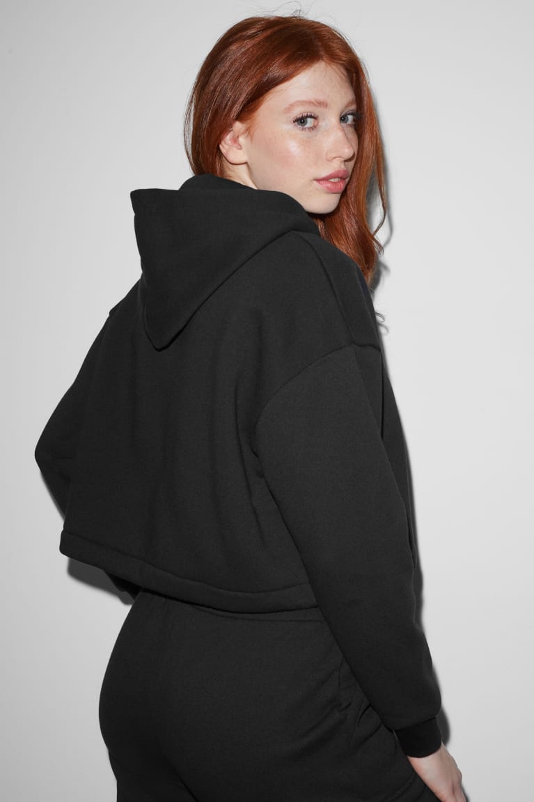 Black C&A Clockhouse Cropped Recycled Women's Hoodie | UXCHL-4173